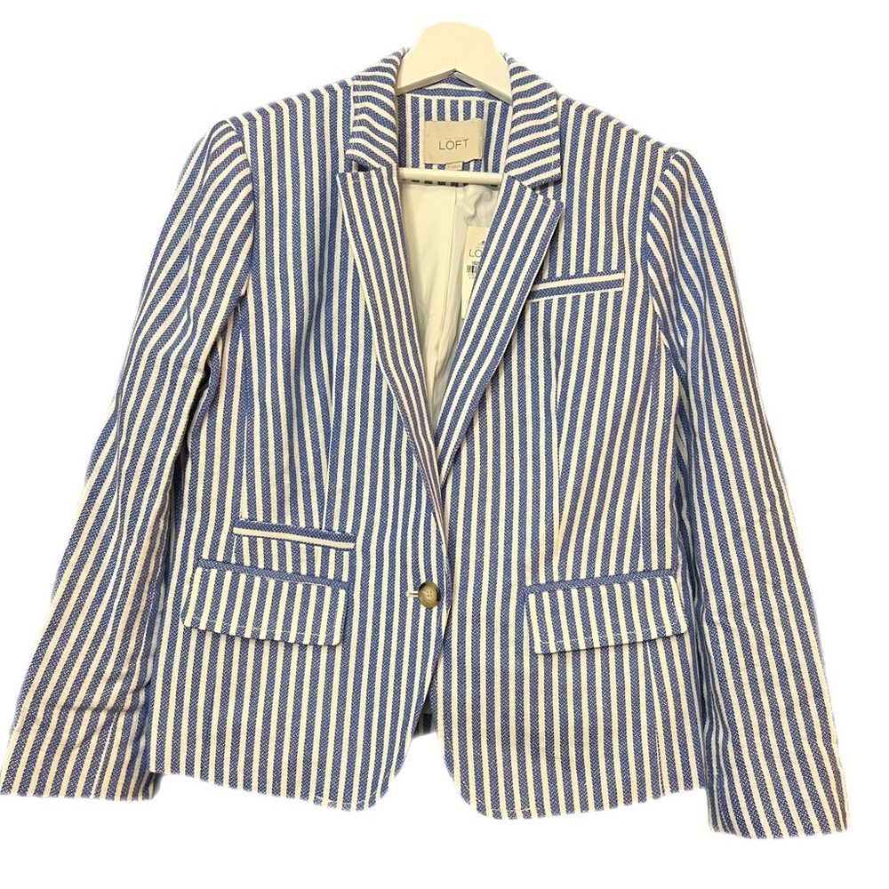 LOFT Blue and White Striped Blazer